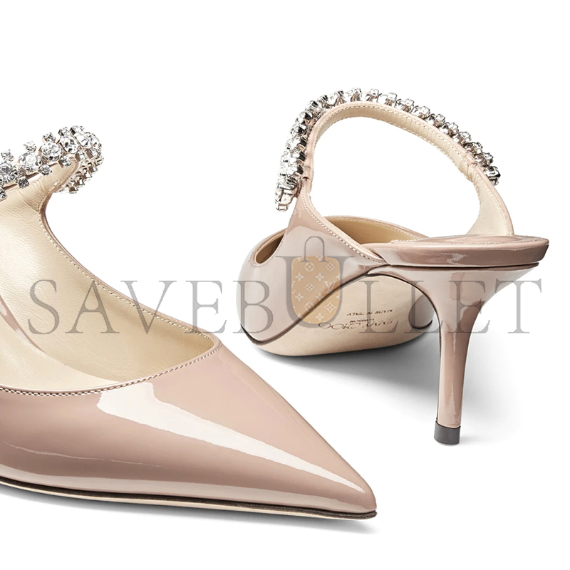 Ji*y Ch* bing 65 ballet pink patent leather mules with crystal strap bing65pat